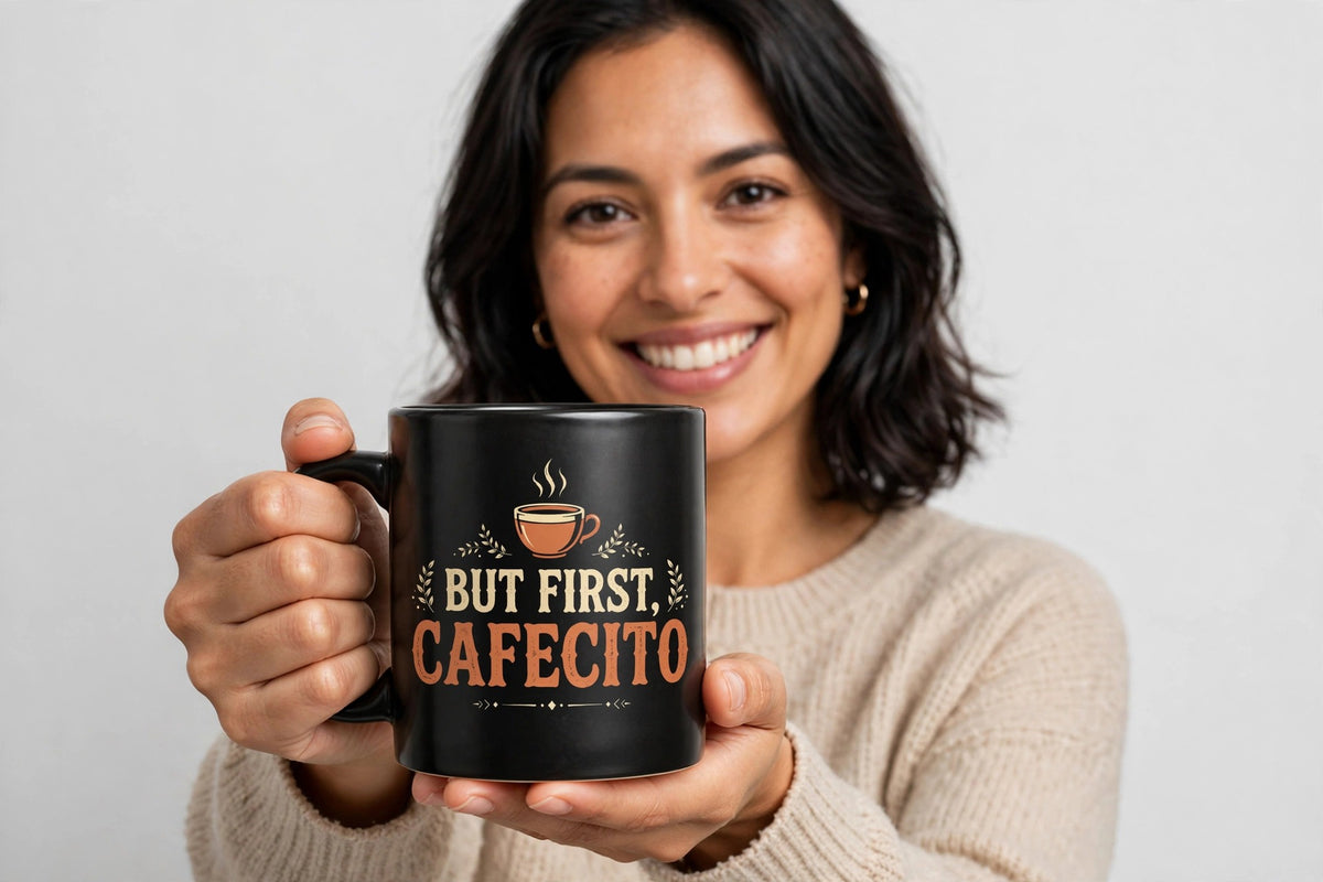 But First, Cafecito Mug | Taza Negra Latina Divertida