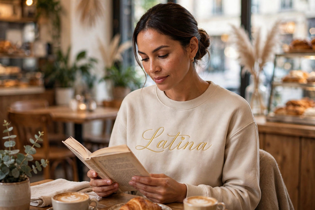 Latina Gold Script Sweatshirt | Sudadera Crema Latina Elegante