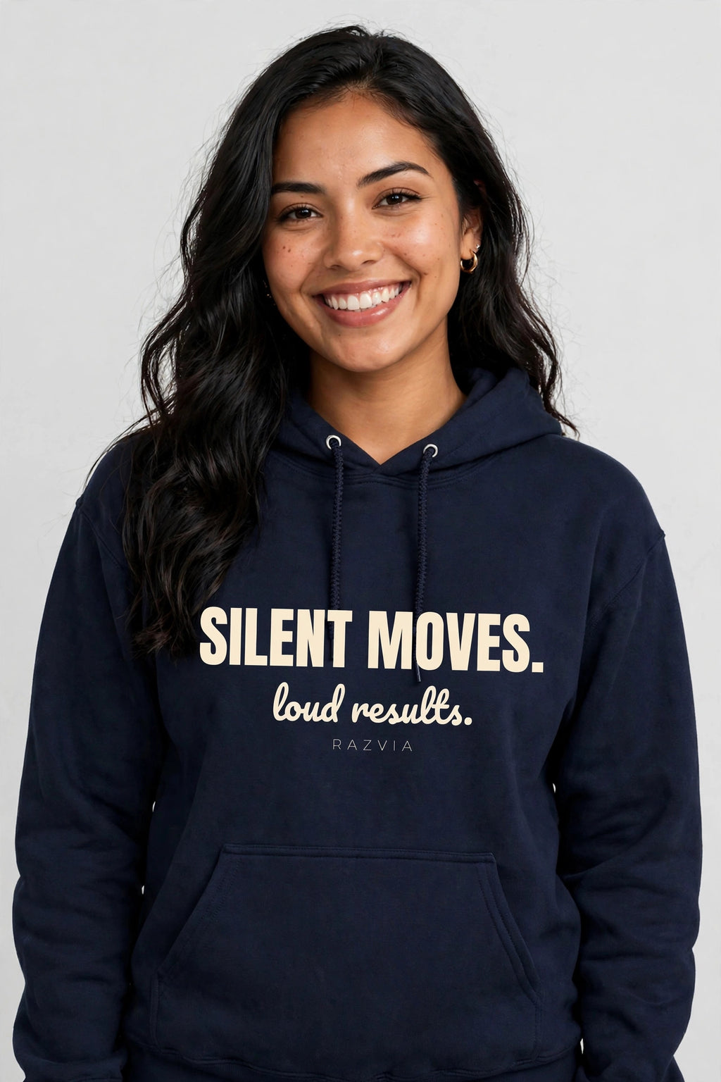 Silent Moves Loud Results Hoodie | Motivational Streetwear Hoodie for Women | Inspirational Quote Hoodie | Gift for Her | Razvia