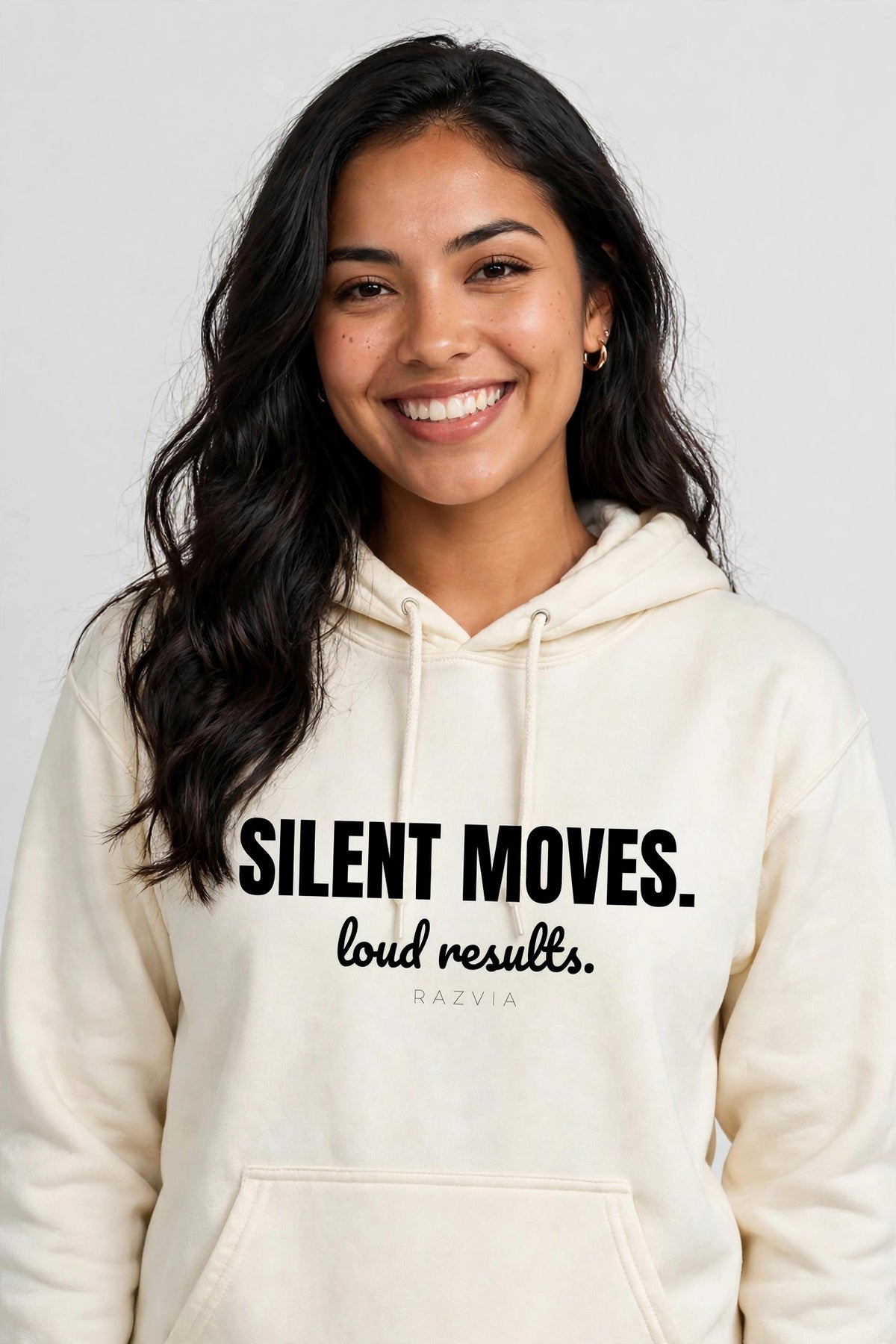 Silent Moves Loud Results Hoodie | Motivational Streetwear Hoodie for Women | Inspirational Quote Hoodie | Gift for Her | Razvia