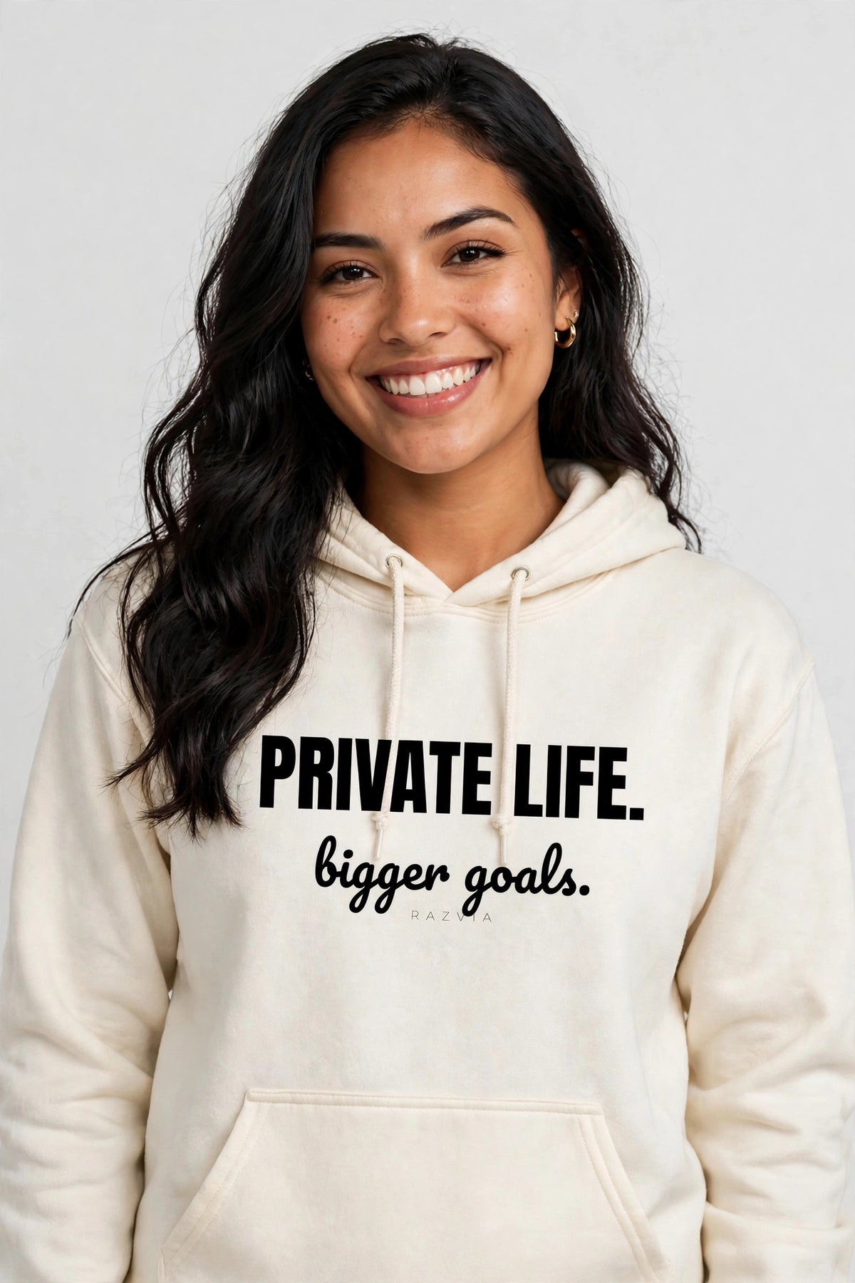 Private Life Bigger Goals Hoodie | Motivational Streetwear Hoodie Women | Inspirational Quote Hoodie | Gift for Her | Razvia