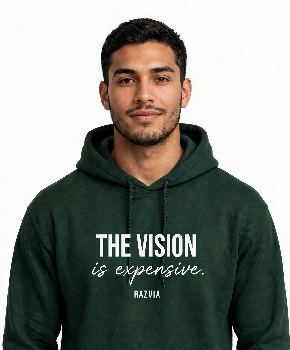 The Vision Is Expensive Hoodie | Motivational Streetwear Hoodie for Men | Inspirational Quote Hoodie | Green Hoodie Gift for Him | Razvia
